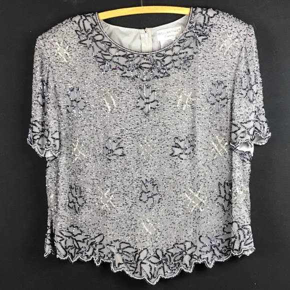 Vintage Tops - Vintage Papell Boutique Beaded Silk Blouse